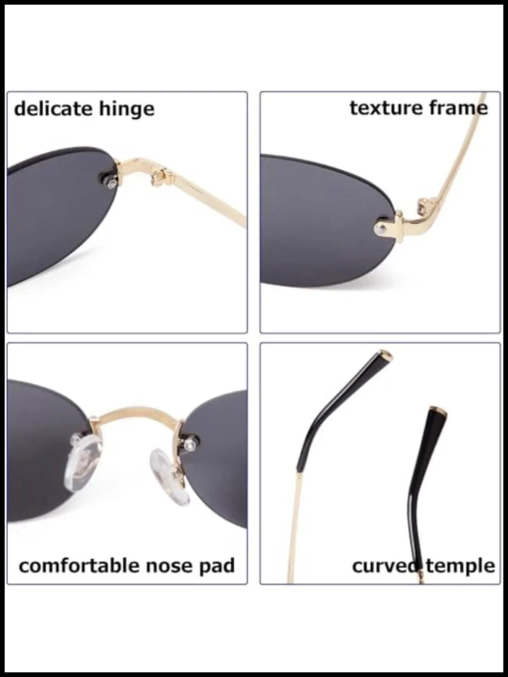 Retro Small Rimless Oval Sunglasses UV400 Lightweight Metal